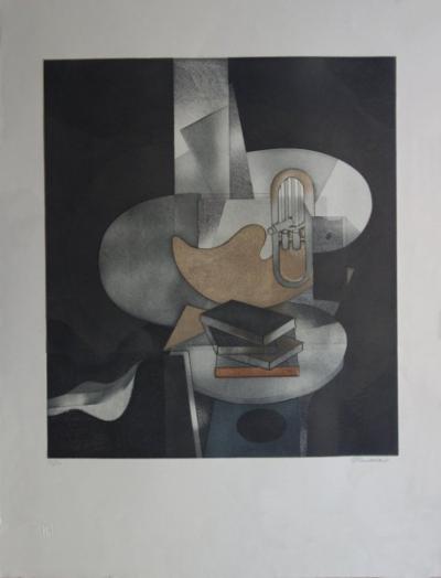 André MINAUX : Nature morte cubiste - Gravure originale signée 2