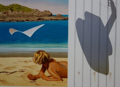 Jean-Pierre HENAUT : Plage et guitare - Lithographie originale signée 2