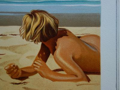 Jean-Pierre HENAUT : Plage et guitare - Lithographie originale signée 2