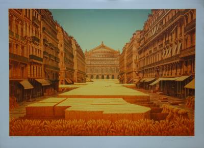 Michel DUBRE : Opéra de Paris au champ de blés - Lithographie originale signée au crayon 2
