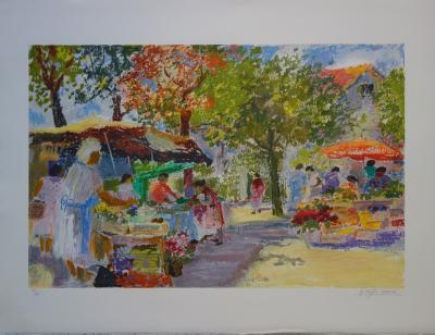 Yvonne CHEFFER DELOUIS - Market in Crame Square, original signed lithograph 2
