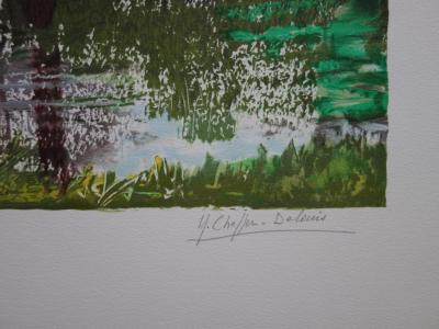 Yvonne CHEFFER DELOUIS : Iris roses près du lac - Lithographie originale signée 2