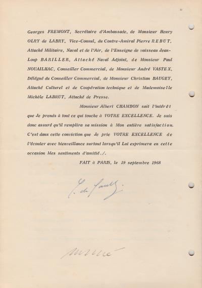 Charles de Gaulle - lettre signée concernant une invitation suite à l’élection du président du Panama 2