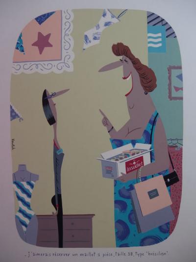 Voutch (Olivier Vouktchevitch dit) : Maillot de bain brésilien taille 38 -Lithographie signée 2