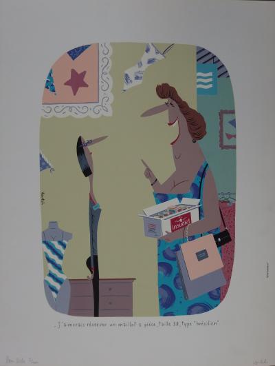 Voutch (Olivier Vouktchevitch dit) : Maillot de bain brésilien taille 38 -Lithographie signée 2