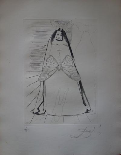 Salvador DALI  : La religieuse aux papillons - Gravure originale signée 2