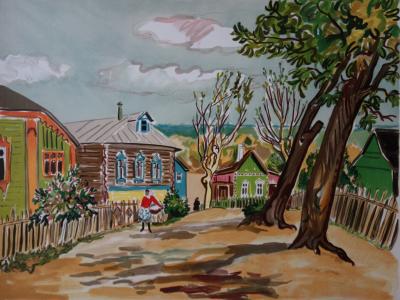 Yves BRAYER : Village rustique en Russie, Lithographie originale signée 2