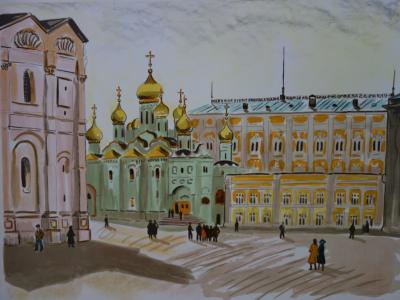 Yves BRAYER : RUSSIE, Coupoles sur la Grande Place - Lithographie originale signée 2