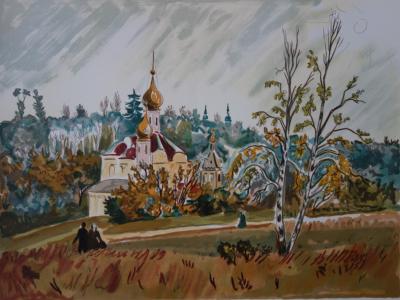 Yves BRAYER : RUSSIE, Petite Eglise Orthodoxe - Lithographie originale signée 2