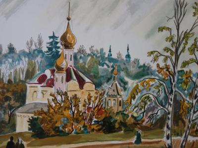 Yves BRAYER : RUSSIE, Petite Eglise Orthodoxe - Lithographie originale signée 2