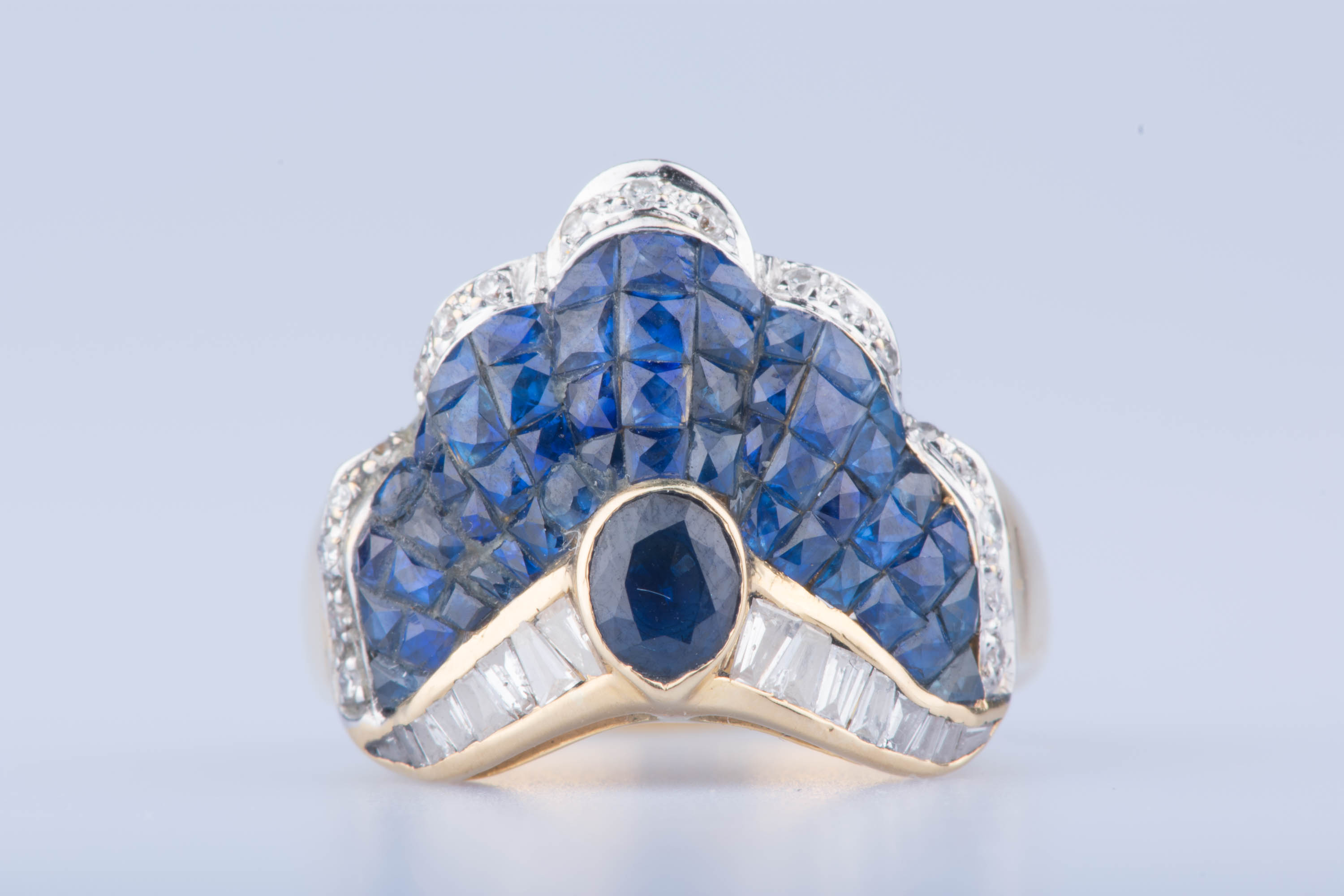 Bague Or Blanc 585 Avec Saphir Et Diamants – Taille 56, Occasion