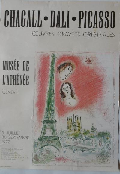 Affiche exposition Chagall - Dali - Picasso au Musée de l’Athenée è Genève 1972 2