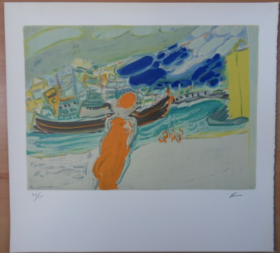 Jean FUSARO - Vue du port - Lithographie originale signée 2