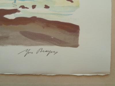 Yves BRAYER - Camargue, taureaux sur la plage - Lithographie originale signée 2