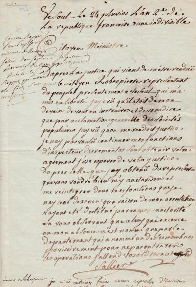 Augustin ROBESPIERRE – Lettre avec apostille signée 2