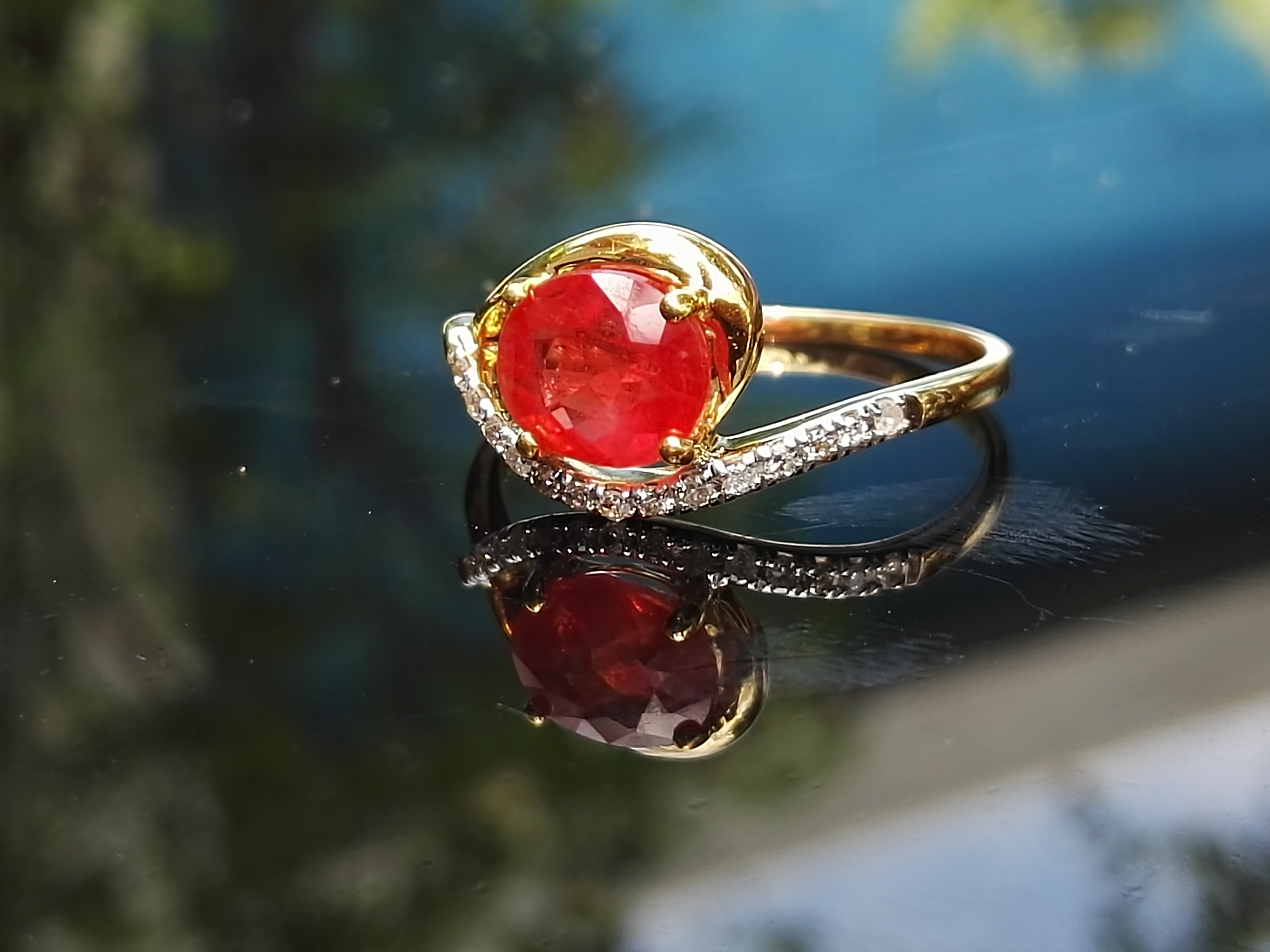 Bague Or Jaune 18 Carats Sertie D'un Saphir Et Diamants - Taille 50 - Occasion