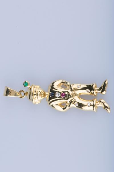 Pendentif Ancien En Or 8 Carats - Sert émeraude, Saphir Et Rubis - Occasion, Bon état Général