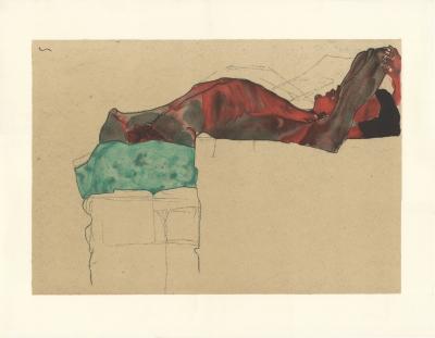 Egon SCHIELE (d’après) - Homme couché avec un vêtement vert, 1910 - Lithograph 2