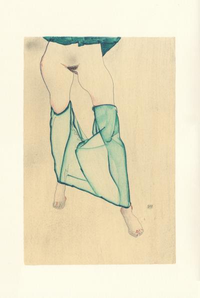 Egon SCHIELE (d’après) -  Femme debout nue, avec un vêtement vert, 1913 - Lithographie 2