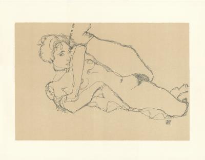 Egon SCHIELE (d’après) - Nu incliné, jambe gauche levée, 1914 - Lithographie 2