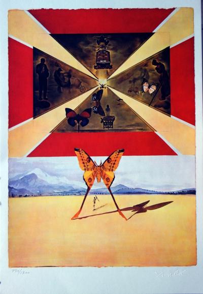 Salvador Dalí: Roussillon - Original lithograph signed SNCF, Butterfly Suite 2