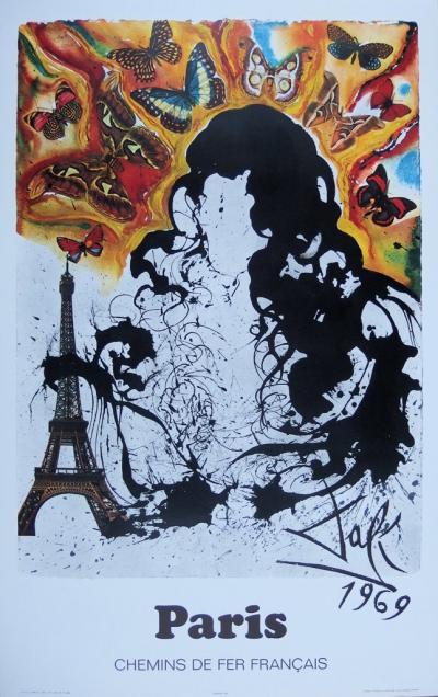 Salvador DALI (1904-1989) : Paris - LITHOGRAPHIE ORIGINALE SIGNEE SNCF - Grand Modèle 2