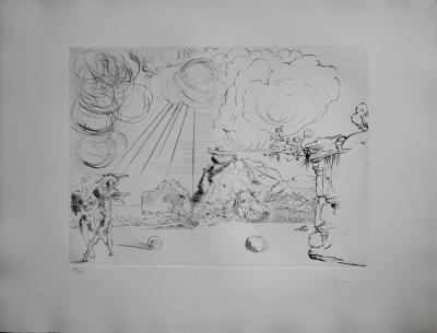 Salvador DALI : Plage à Cadaques - Pointe sèche originale 2