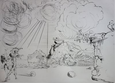 Salvador DALI : Plage à Cadaques - Pointe sèche originale 2