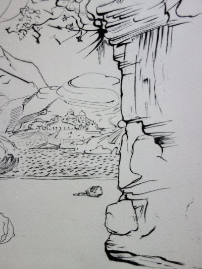Salvador DALI : Plage à Cadaques - Pointe sèche originale 2