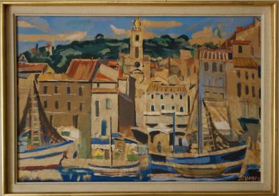 François Desnoyer : Le port de Sète, Lithographie originale signée et encadrée 2