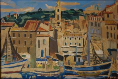 François Desnoyer : Le port de Sète, Lithographie originale signée et encadrée 2