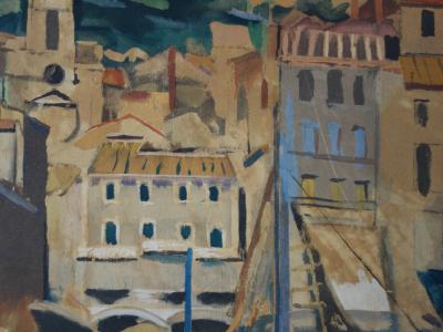 François Desnoyer : Le port de Sète, Lithographie originale signée et encadrée 2
