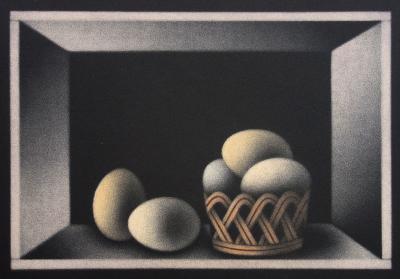 Mario AVATI : Nature morte aux œufs, Gravure originale signée 2