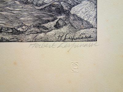 Herbert LESPINASSE : Paysage mythique aquatique, Gravure originale signée 2