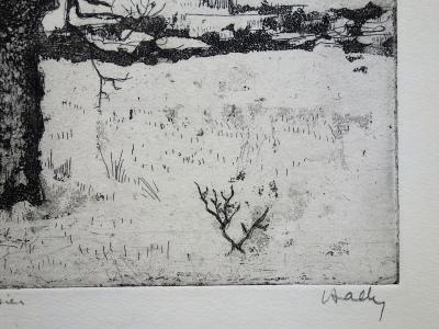 Jacques HALLEZ : Paysage d’hiver au cerisier - Gravure originale signée 2