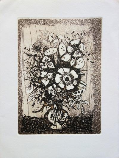 Jacques HALLEZ - Bouquet of flowers, original etching 2