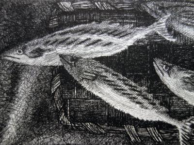 Jacques RAMONDOT - Nature morte aux poissons, eau forte originale 2