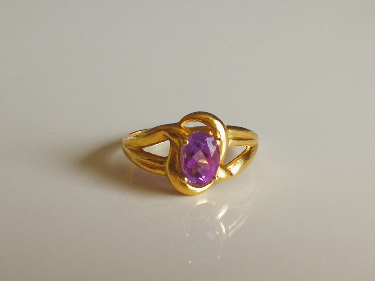 Bague En Or Jaune 18 Carats Avec Améthyste Naturelle - Taille 52, 5.31g