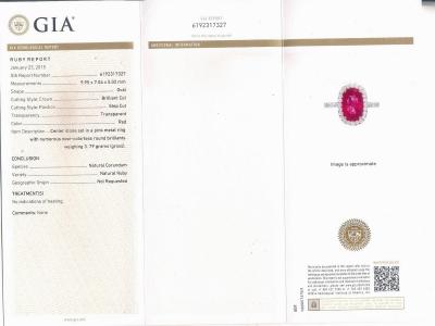 Bague en or rose 18 carats  rubis non chauffé de 3.29 cts  épaulé de diamants - certificats 2