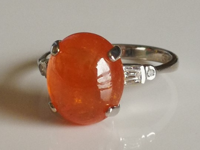 Bague en or gris 18 carats grenat Spessartite cabochon de 8 carats - certificat 2