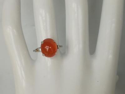 Bague en or gris 18 carats grenat Spessartite cabochon de 8 carats - certificat 2