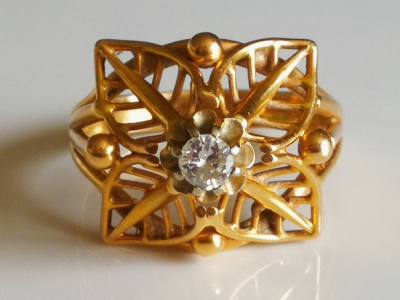 Ring with gold leaf motifs and diamonds - 1950s 2