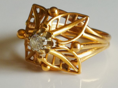 Ring with gold leaf motifs and diamonds - 1950s 2