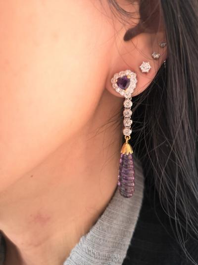 Paire de boucles d’oreilles en or améthystes  et diamants 2