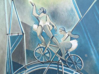 Camille HILAIRE - The bike equilibrists, signed lithograph 2