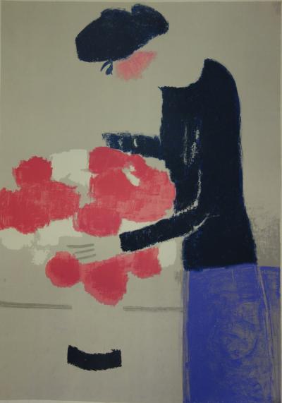 André BRASILIER : Une jeune femme au bouquet de fleurs et Nature morte - lithographie 2