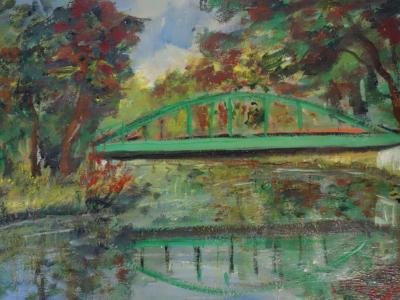 Roland DUBUC : Le pont vert - Huile sur toile Signée 2
