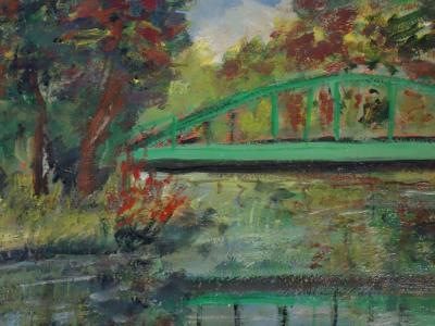 Roland DUBUC : Le pont vert - Huile sur toile Signée 2