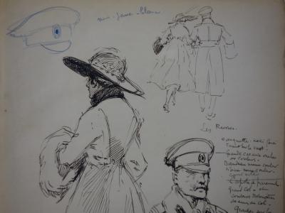 Georges CONRAD : Etude d’une femme mondaine et d’un soldat russe, Dessin original, signé 2