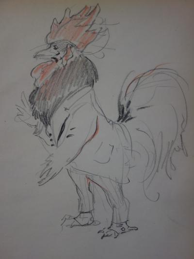 Georges CONRAD : Monsieur le Coq, Dessin original, signé 2